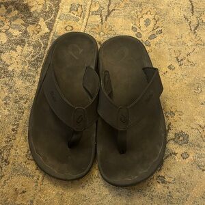 OluKai Black Leather Flip Flops
